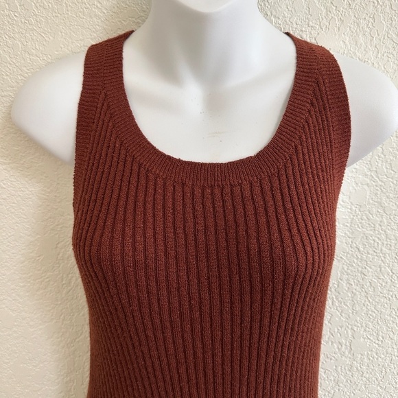Anthropologie Elle Ribbed Cross Back Rust Brown Stretch Bodycon Dress Sz Medium - Picture 3 of 7